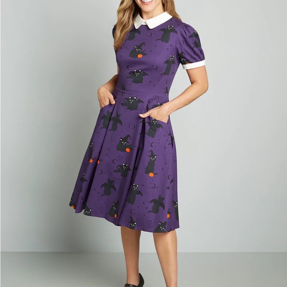 Modcloth Collectif Halloween Black cat dress